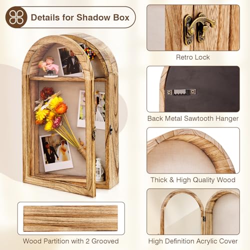 DGWJSU Shadow Box Frame 10x16 Large Shadow Boxes Display Cases with Linen Back and Removable Shelves, Picture Frame Wedding Bouquet Memorabilia Medals Photos Memory Box for Keepsakes, Carbonized Brown - color: Carbonized Brown