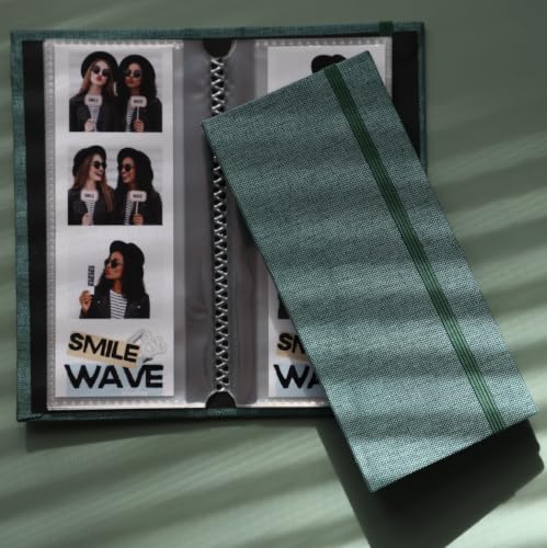 Photo Booth Photo Album - For Wedding or Party - Side Slide In 2X6 Picture Holder – Guest Book & Memory Keepsake – Linen Hard Cover With Band Keeps Photobooth Picture Prints Safe (MALACHITE GREEN) - color: MALACHITE GREEN