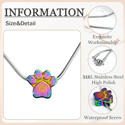 Paw Print Heart Pet Ashes Urn Necklace, Keepsake Pendant-A-Rainbow - style: A-Rainbow