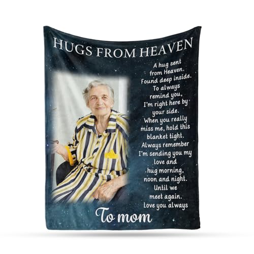 Arovene Ship Next Day, Custom Memorial Blanket with Photo - Printed in USA, A Hug from Heaven Blanket, Personalized Sympathy Gifts for Loss of Loved One Dad Mom Husband Wife Friend Dog Memorial Gifts - color: Style 09