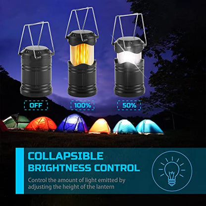 Lichamp 4 Pack LED Camping Lanterns, Collapsible Flameless Candles Tea Lights, Portable Battery Powered Camping Lights Emergency Supplies Kit, Black - color: Black