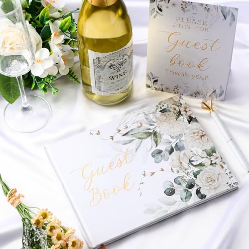 Wedding Guest Book with Pen and Table Sign, 7x9 Inch Photo Guestbook with 88 Lined Pages, Personalized Guestbook Photo Album Sign in Book for Reception Bridal Shower Wedding Birthday Party(Greenery) - style: Greenery
