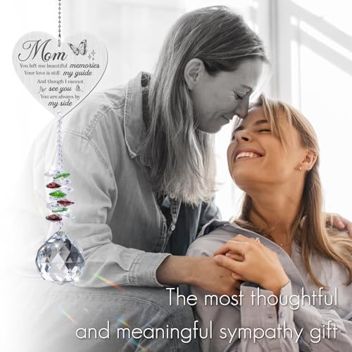Mom in Heaven Memorial Crystal Suncatcher,Memorial Gifts for Loss of Mom,Loss of a Mother Sympathy Gifts,Hanging Crystals Ornament for Window Rainbow Maker Prisms Home Decor Gift - style: Mom