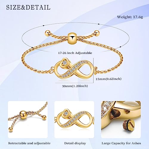 Urn for Ashes Infinity Bracelet for Women Girl Cubic Zirconia Cremation Keepsake Jewelry Gift for Human - color: Gold