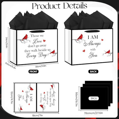 Cardinal Sympathy Gift Bag for Loss of Loved One Memorial Wrapping Paper Bag with Tissue Paper Sympathy Card Those We Love Don't Go Away Bag for Funeral Loss of Dog Pet Mom Dad Husband Bereavement - color: Cardinal