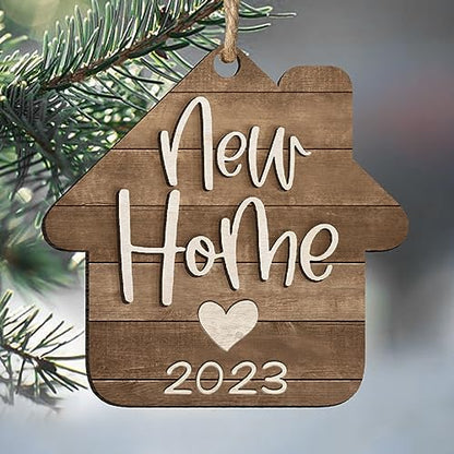 Housewarming Gifts New Home, New Home Ornament 2023, House Warming Gift, First Home Gifts for Newlywed Couples, Ideal for Christmas Decorations 2023, Stained Wooden Ornaments - style: New Home Brown