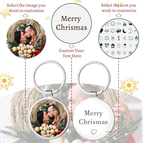 Custom Keychain with Picture, Personalized Photo Key Chain Gifts for Men | Stainless Steel, Double-sided Customized Text, Logo, Personalized Gifts for Boyfriend, Dad, Father's Day, Valentine’s Day - color: W -Christmas Keychain