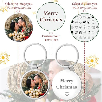 Custom Keychain with Picture, Personalized Photo Key Chain Gifts for Men | Stainless Steel, Double-sided Customized Text, Logo, Personalized Gifts for Boyfriend, Dad, Father's Day, Valentine’s Day - color: W -Christmas Keychain