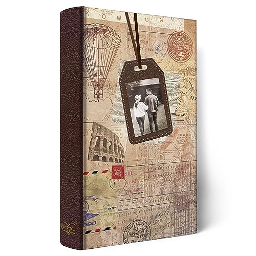 Holoary Photo Album 4x6 300 Photos 3 Pictures Per Page, Memo Writing Area for Each Pocket, with Photo Frame Window, 300 Pockets 4”x6”, Printed Book Cover Travel Design World Map Adventure Vacation - size: 300 Pockets