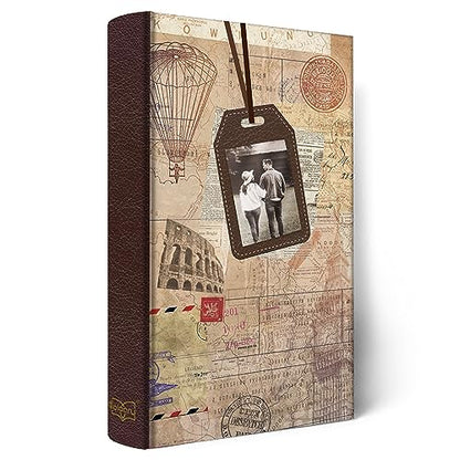 Holoary Photo Album 4x6 300 Photos 3 Pictures Per Page, Memo Writing Area for Each Pocket, with Photo Frame Window, 300 Pockets 4”x6”, Printed Book Cover Travel Design World Map Adventure Vacation - size: 300 Pockets