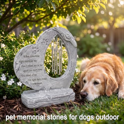 Pet Dog Memorial Stones Garden Stones with Wind Chimes, Sympathy Loss of Pet Dog Memorial Gifts Remembrance Gifts Outdoors Heart Shaped Grave Markes Headstones