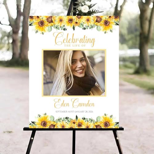 Sunflower Celebration of Life Welcome Sign, Yellow Funeral Welcome Sign, in Loving Memory Sign, Celebration of Life Funeral Sign, Celebration of Life Sign, Funeral Photo Sign #Ki12 - color: Version #16