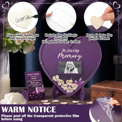 Gerrii Funeral Guest Book for Memorial Service with 100 Wood Hearts Drop Box and Pen Funeral Guest Heart Picture Frame for Memorial Service Celebration of Life Party Supplies in Loving Memory