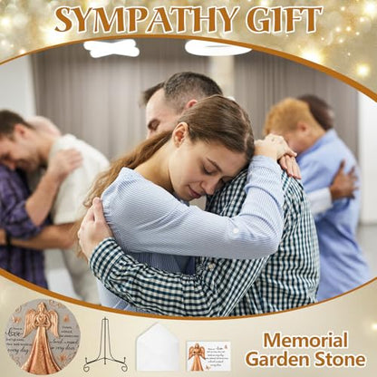 Bronze Angel Memorial Garden Stone with Plaque Stand and Sympathy Card, Mothers Day Outdoor Heartwarming Memorial Garden Stepping Stone, Sympathy Gift for Loss of Loved One, Pet & Family