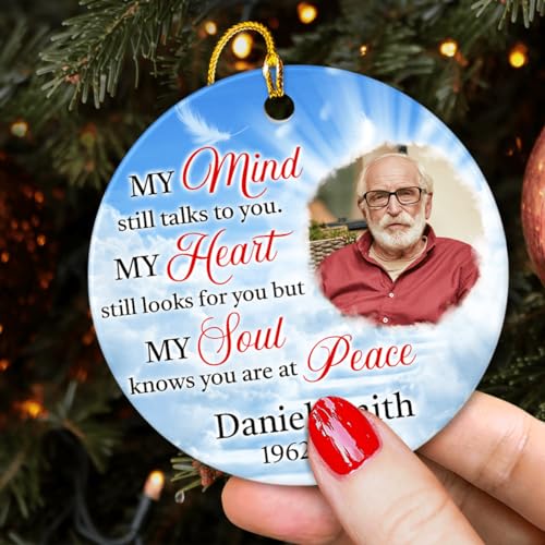 Personalized Memorial Ornaments Custom Photo Picture Ceramic Christmas Ornament in Loving Memory Xmas Tree Decorations Remembrance Sympathy Keepsake Bereavement Loss Loved Ones Gifts