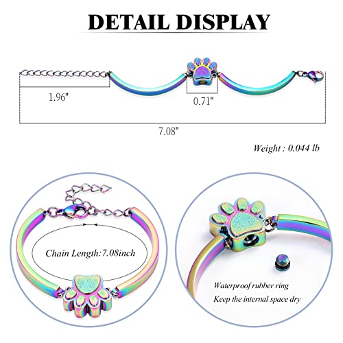 XSMZB Cremation Bracelet for Ashes - Paw Print Cremation Jewelry Pet Dog Cat Stainless Steel Keepsake Memorial Urn Bangle - color: Colorful