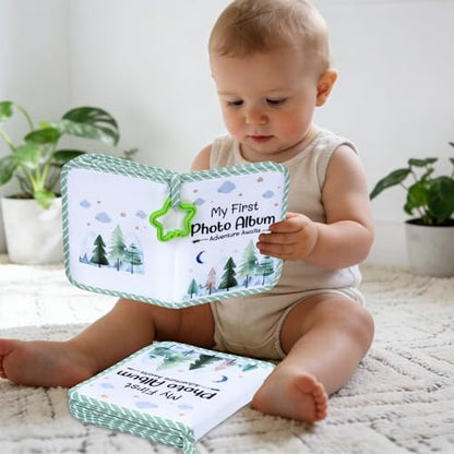 QOUBAI Baby's My First Family Album Soft Photo Cloth Book Holds 4x6 Family Pictures My First Book of Photos Baby Memory Album Gender Neutral Gift for Babies Newborn Toddler Baby Shower Adventure - style: Woodland Adventure