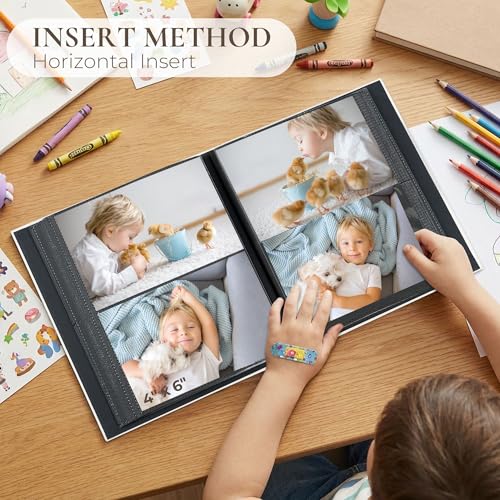 Vienrose Baby Photo Album 4x6 200 Pockets Photo Window Beige | Cloth Cover, Baby Themed Stickers, Tweezers, Acid Free Pages - color: Baby Theme, size: 200k