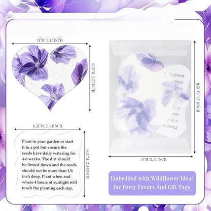 Heart Shaped Plantable Seed Paper Cards, 24 Pack Purple – Wildflower Seed Cards for Weddings, Baby Shower, Bridal Showers, Thank You & Party Favors Grow Your Own Flowers, Pollinator Friendly Gift Idea