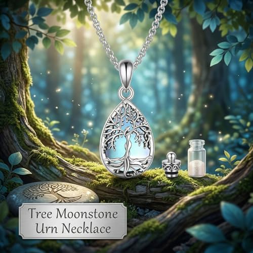 Urn Necklace for Ashes Blue opal Cremation Necklace Keepsake Memory Jewelry for Ashes of Loved Ones Keepsake - style: moonstone urn