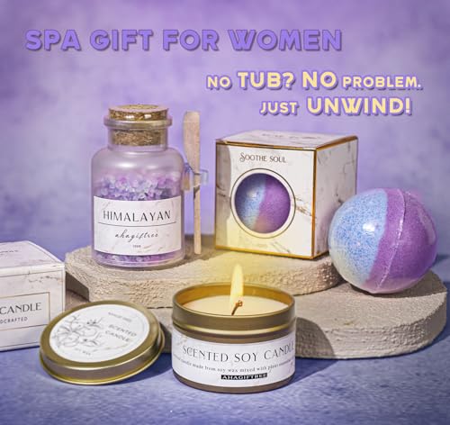 AHAGIFTREE Birthday Gifts for Women,Gift Basket for Women with Moon Lamp,11PC Self Care Gifts,Get Well Soon After Surgery,Relaxing Spa Gifts,Surgery Recovery,Sympathy - color: Blue Purple