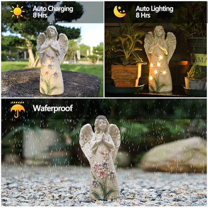 Garden Angel Statues Outdoor Decor 9.6 inches 6 LED Lights Solar - style: Angle 9.6in