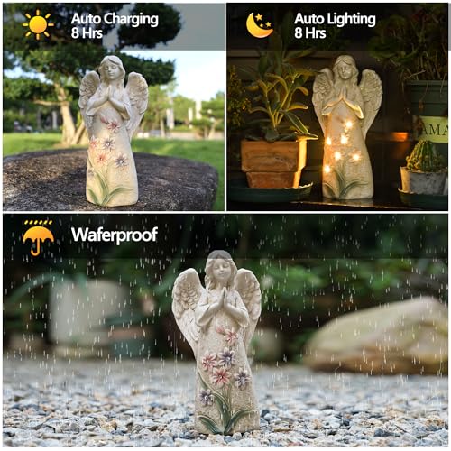 Garden Angel Statues Outdoor Decor 9.6 inches 6 LED Lights Solar - style: Angle 9.6in