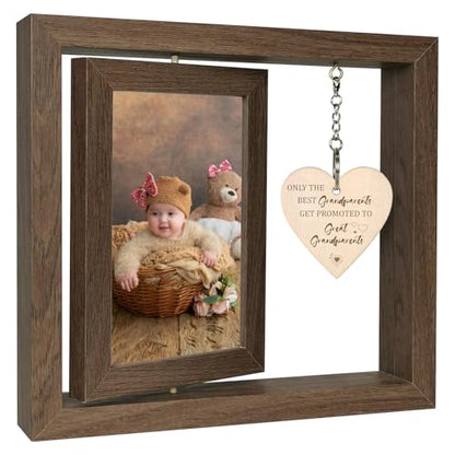 EYITUPC Rotating Wooden Great Grandparents Frame, Great Grandparents Gift | Fit Two 4x6 Photos, Gift Box Included, Only the Best Grandparents Get Promoted to Great Grandparents Quote - color: Only The Best Grandparents Get Promoted To Great Grandparents