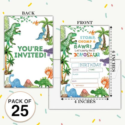Birthday Invitations - Dinosaur Birthday Invites with Envelopes(25-Count) - Dino Fill-in Party Invite Cards for Boys Girls Kids Party Supplies Favors Decorations - A01 - style: Dinosaur 1