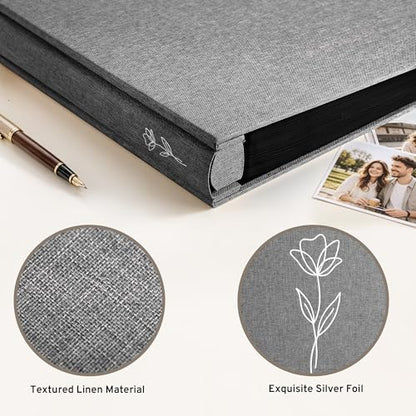 DazSpirit 4x6 Photo Album, 600 Photos, Large Capacity, Linen Hardcover | Grey Floral Photo Book, Acid-Free Slip-In Pages, Memory Album for Wedding, Baby, Anniversary, Travel and Family Photos - color: Grey