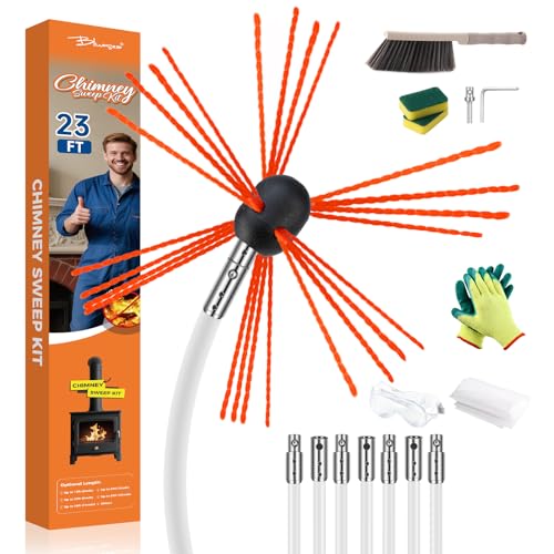 Bluesea 23 Feet Chimney Sweep Kit, Ergonomic Chimney Cleaning Kit, Extends Up to 23 Feet, Chimney Cleaner, Chimney Cleaning Tools, Chimney Cleaning System with Strong Brush, 7 Flexible Chimney Rods - size: 23 feet