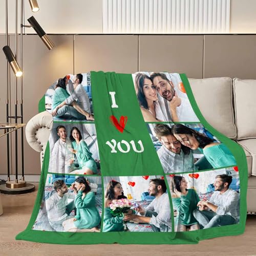D-Story Custom Blanket with Photos Text Personalized Blankets and Throws Customized Fleece Picture Blanket for Adult Kid Funny Birthday Gifts for Couple Wife Husband Family 10 Photos - color: B1-10 Photos