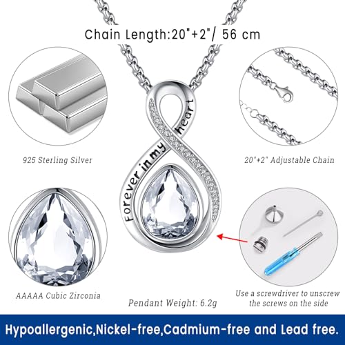 Eusense Cremation Jewelry for Ashes Urn Necklace to Put Ashes In 925 Sterling Silver Memorial Pendant Tree of Life Infinity Urn Necklaces for Ashes Necklace for Women Men - style: F-Infinity Urn-04-Apr.-CZ Clear White
