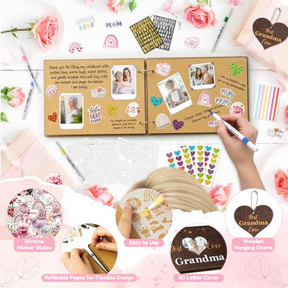 CY2SIDE Best Grandma Ever Album Scrapbook - Mother’s Day Wooden Scrapbook Craft Kit, DIY Photo Memories Book with 30 Pages Birthday Gift for Mother’s Day, DIY Handmade Scrapbook Gift for Grandmother - style: Best Grandma Ever