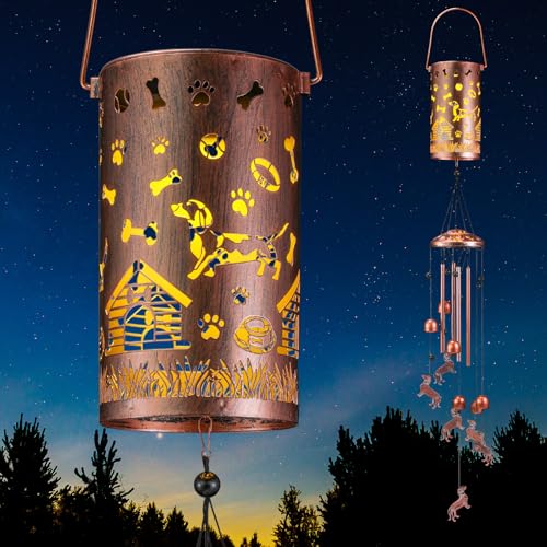 Retisee Dachshund Dog Design Solar Wind Chimes Outdoor Metal Dachshund Gifts Solar Light Windchimes Outside Indoors Christmas Decoration Birthday Gift for Home Lawn Porch Patio Garden Yard - style: Dachshund
