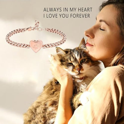 zeqingjw Pet Cremation Urn Bracelet for Ashes for Women Dog Cat Paw Urn Bangle Heart Cremation Jewelry Keepsake Memorial Urn Jewelry - color: Rose Gold