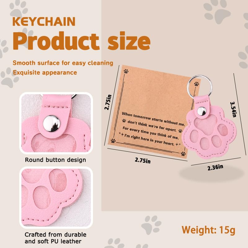 Leather Paw Print Keychain for Dog Cat Pet Hair Keepsake Keychain Sympathy Memorial Gift for Loss of Cat Dog Puppy - color: Pink