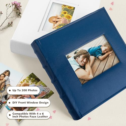 Photo Album Hold 200 4x6 Photos with Front Window for DIY (Blue) - color: Dark Blue