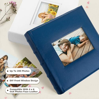 Photo Album Hold 200 4x6 Photos with Front Window for DIY (Blue) - color: Dark Blue