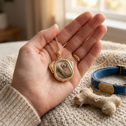 Dog Fur Keepsake Necklace, Dog Shaped Locket for Fur Hair, Copper Glass Pet Memorial Pendant, Pet Loss Jewelry Gift (Glass Dog Head - Dog) - color: Dog Shaped Necklace