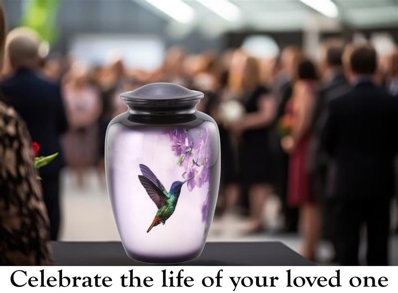 Hummingbird Cremation Urn for Adult Ashes – Elegant Purple Memorial Urn with Vibrant Hummingbird & Flowers – A Loving Tribute for Women & Men – Full-Size Funeral Urns Holds Up to 200 lbs (Large) - size: Large Full-Size