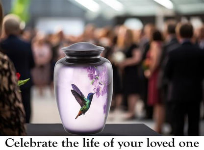 Hummingbird Cremation Urn for Adult Ashes – Elegant Purple Memorial Urn with Vibrant Hummingbird & Flowers – A Loving Tribute for Women & Men – Full-Size Funeral Urns Holds Up to 200 lbs (Large) - size: Large Full-Size