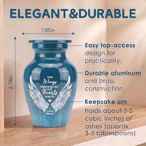 Emvency Urn for Ashes, Mini Metal, Keepsake Sharing Urns, Angel Wing - color: Angel Wings
