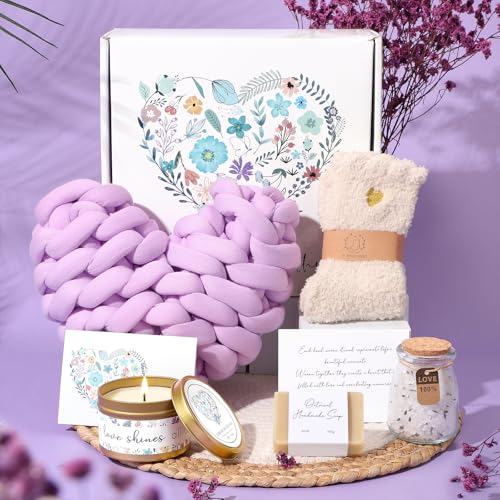 Sympathy Gift Baskets for Loss of Loved One Mother Father Husband Mom Dad, Memorial Condolences Bereavement Grief Gifts for Loss, Miscarriage Gifts for Mothers Women Care Package Box w/Purple Pillow