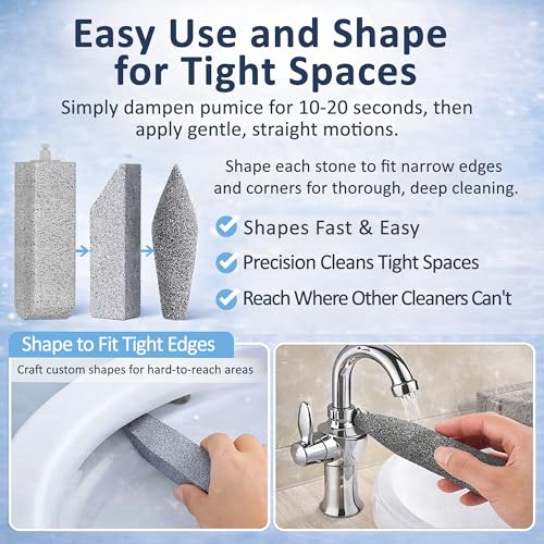 Pumice Stone Toilet Cleaner with Handle – 4 No-Touch Heads for Hard Water - color: Black+Grey