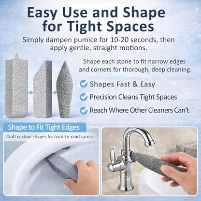 Pumice Stone Toilet Cleaner with Handle – 4 No-Touch Heads for Hard Water - color: Black+Grey