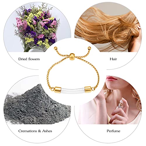 constantlife Stainless Steel Cremation Bracelet for Ashes - Transparent Glass Tube Urn Bangle Memorial Jewelry for Men Women - color: Golden