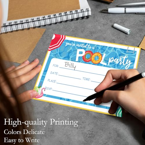 Pool Party Birthday Invitations 20Pcs with Envelopes Fill-in Cards - color: Blue Pool