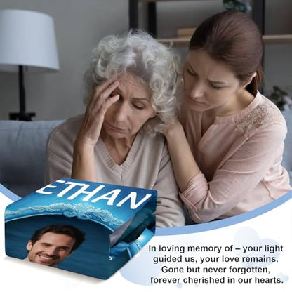 Custom Sympathy Blanket with Photo - Personalized Memorial Blanket for Departed Loss of Loved One in Loving Memory Bereavement Grief Gifts for Dad Mom Husband Wife Friend Women Men (Mirror and Dove)