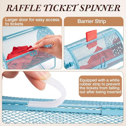 Teenyyou Raffle Drum Holds 600 Tickets, Metal Ticket Wheel Spinner with Stand, Raffle Tickets Cage for Games Events, Parties, School Drawings(Integrated Rotary,Blue,7.09" X 4.72", Small) - color: Blue, size: 7.09" X 4.72", Small, style: Integrated Rotary